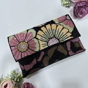 Black floral pouch