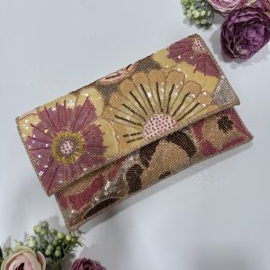 Rose gold floral pouch